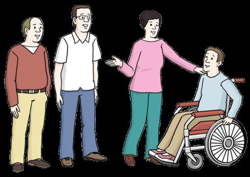 Gruppe von Menschen mit und ohne Rollstuhl