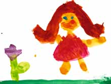 Kinderzeichnung: Ein Kind spielt auf der Wiese von Alina, 8 Jahre