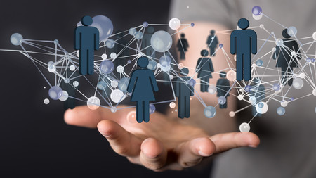 Offene Hand mit digitaler Grafik