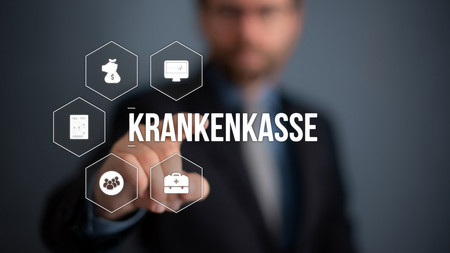 Grafische Darstellung von Gesundheitssymbolen und dem Schriftzug Krankenkassen