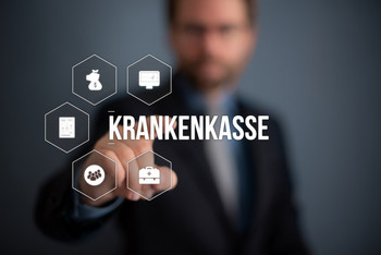 Grafische Darstellung von Gesundheitssymbolen und dem Schriftzug Krankenkassen